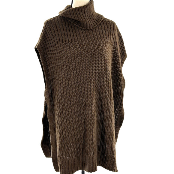 Theory Boseley Fine Haven Wool Cashmere Sweater M L Poncho Army Green Oversized - Picture 1 of 9